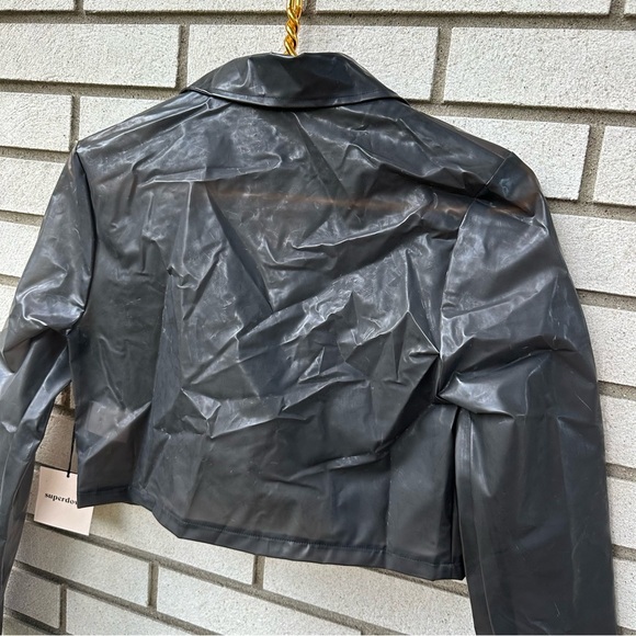 Superdown Sheer Black Vinyl Cropped Moto Jacket PVC Transparent Unlined Sz Small - Picture 11 of 13